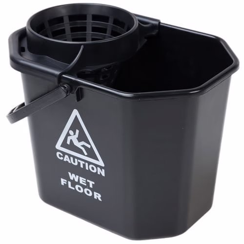 Zwarte mop emmer incl. korf en waarschuwing driehoek - Schoonmaak Groothandel Eindhoven